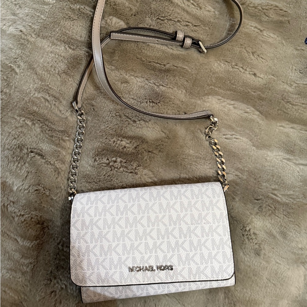 Michael Kors White and Tan Crossbody Bag